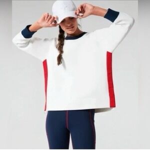 TUCKERNUCK Sport Scuba Sweatshirt Split Hem White Navy Red Size M